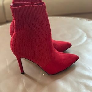 Red suede and cloth booties